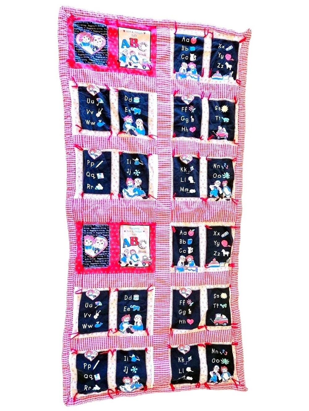 Daisy Kingdom Vintage 1990s Raggedy Ann & Andy ABC Quilt 33x66 Handmade Gingham